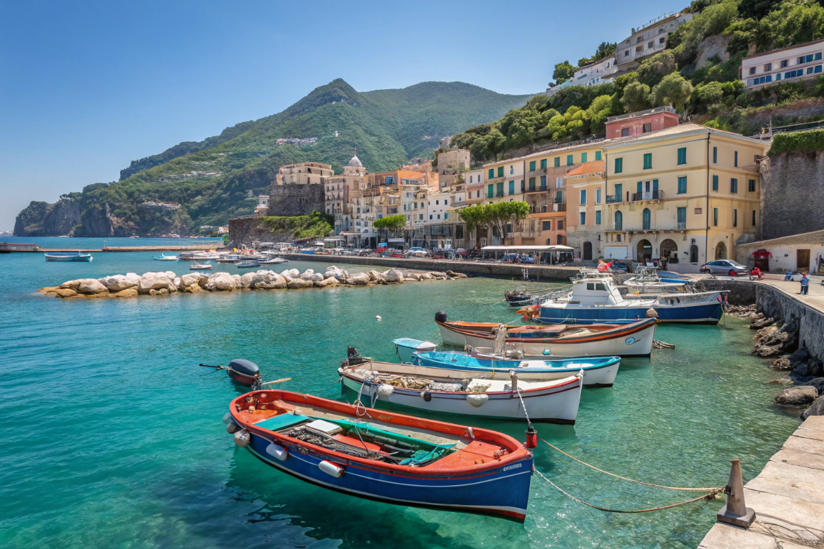 Porto di Maiori con barche colorate